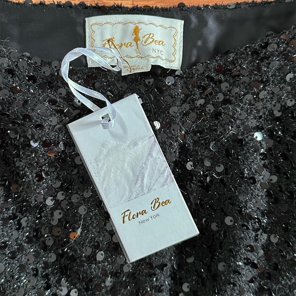 NWT Flora Bea NYC Boutique Kelsey Black Sequin cropped flare pants lined Sz S - Picture 8 of 11